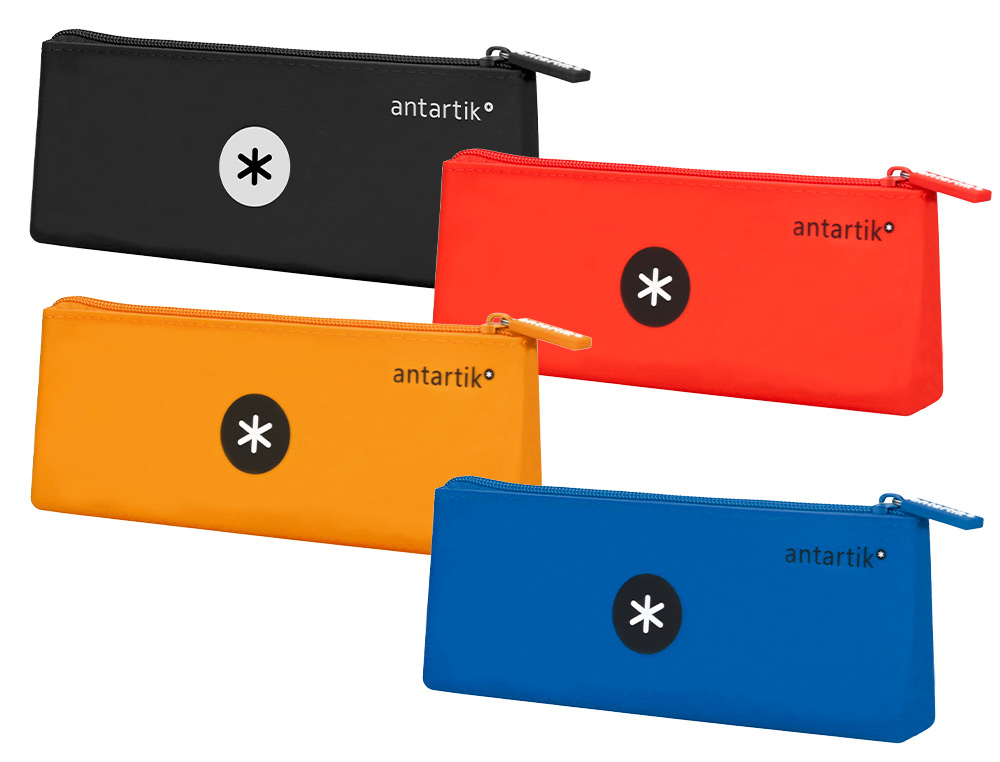 ESTUCHE PORTATODO ANTARTIK SILICONA TRIANGULAR COLORES SURTIDOS INTENSOS AZUL MOSTAZA NEGRO Y ROJO