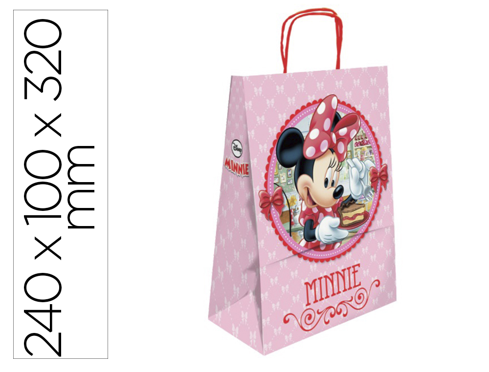 BOLSA PARA REGALO BASIKA PAPEL CELULOSA 90 GR MINNIE CON ASA RETORCIDA TAMAO S 240X100X320MM