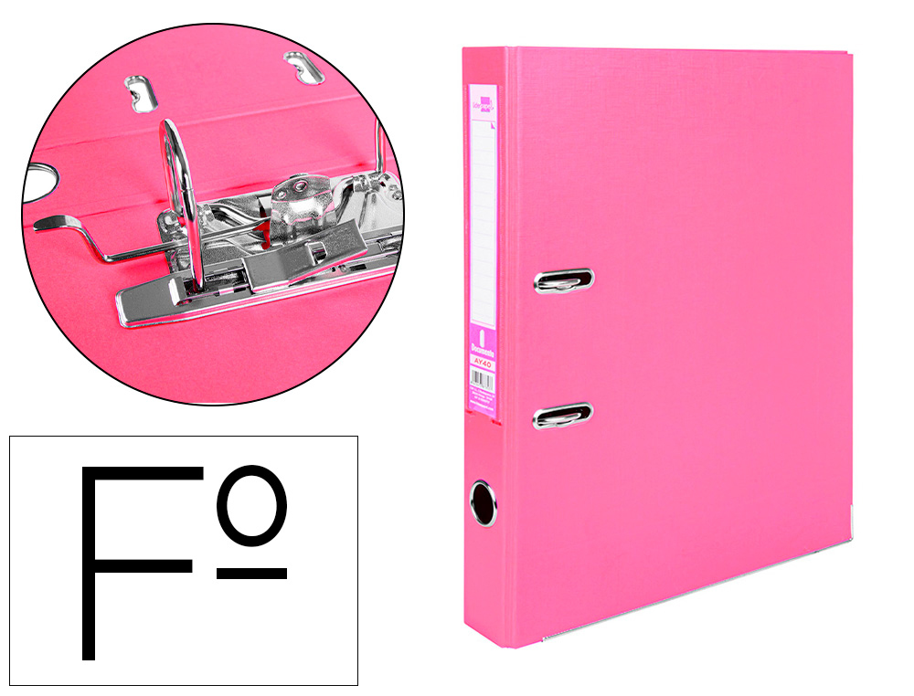 ARCHIVADOR DE PALANCA LIDERPAPEL FOLIO DOCUMENTA FORRADO PVC CON RADO LOMO 52 MM ROSA COMPRESOR METALICO