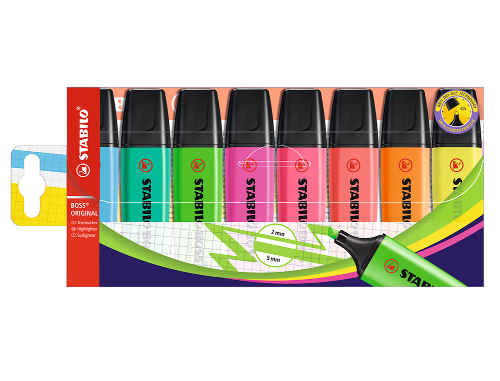 ROTULADOR STABILO BOSS FLUORESCENTE 70 ESTUCHE DE 8 UNIDADES COLORES SURTIDOS