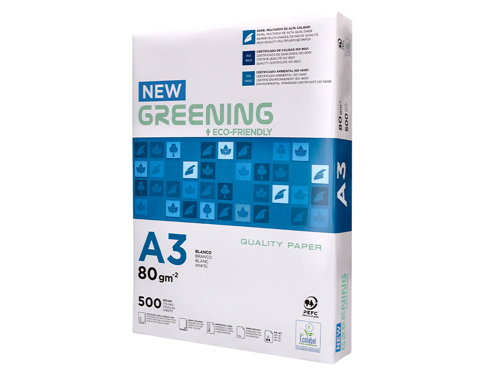 PAPEL FOTOCOPIADORA GREENING DIN A3 80 GRAMOS PAQUETE DE 500 HOJAS