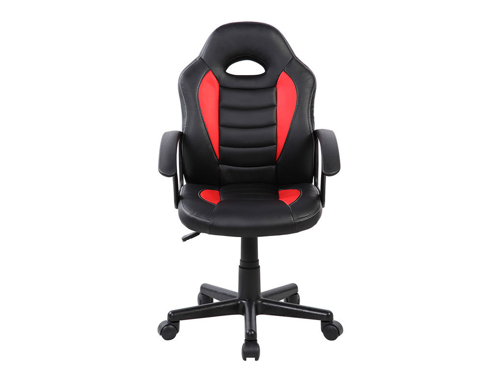 SILLA ROCADA GAMING CON BRAZOS FIJOS BASE NYLON CON RUEDAS SIMILPIEL NEGRO/ROJO 435X430X880-995 MM