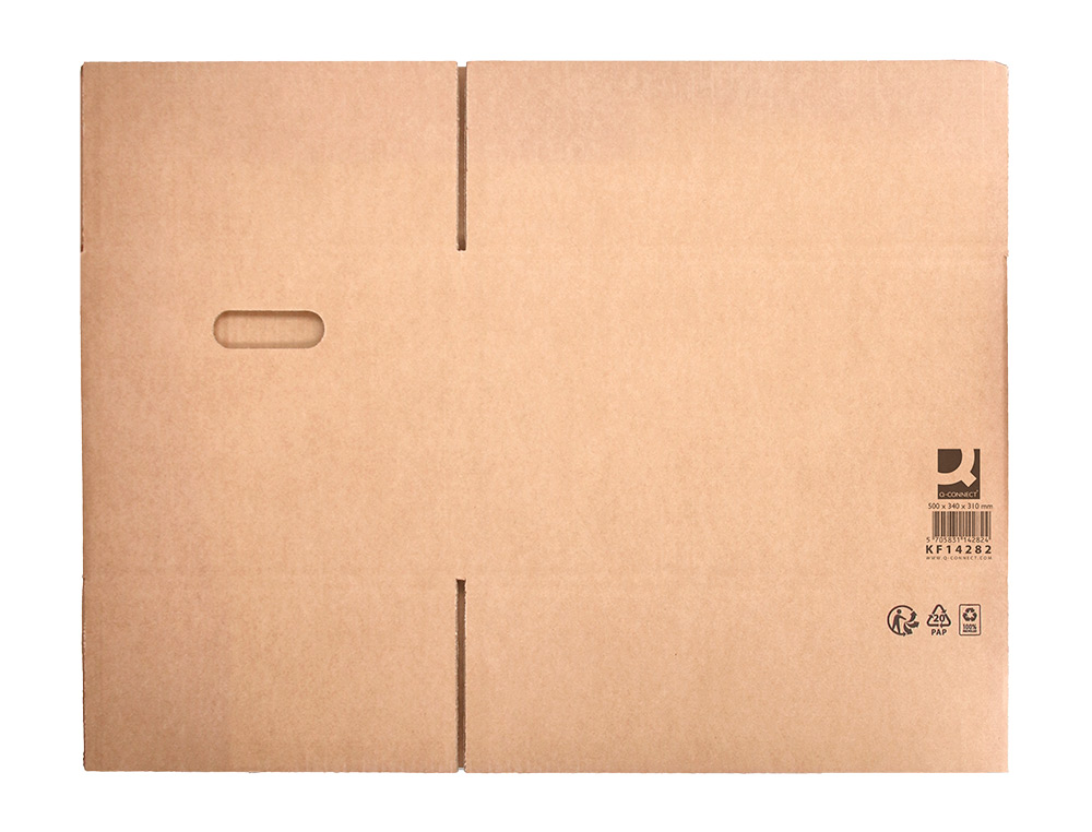 CAJA PARA EMBALAR Q-CONNECT AMERICANA CON ASAS CARTON RECICLADO CANAL SIMPLE 5 MM COLOR KRAFT 500X340X310 MM