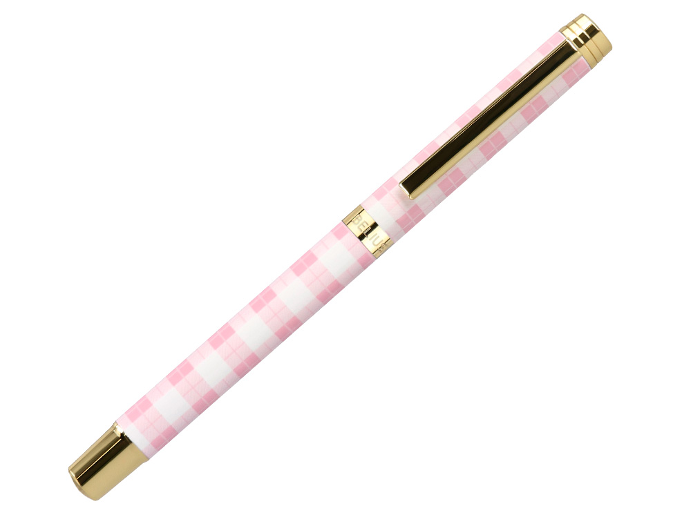 BOLIGRAFO BELIUS PICNIC ALUMINIO COLOR ROSA DORADO TINTA COLOR AZUL CAJA DE DISEÑO