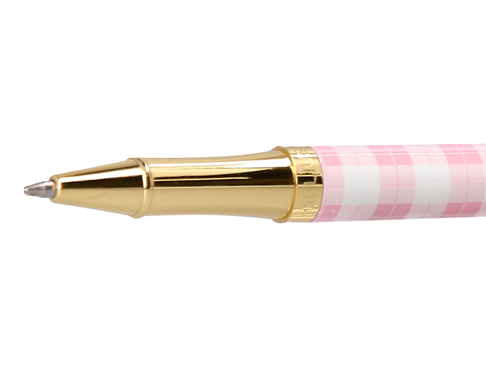 BOLIGRAFO BELIUS PICNIC ALUMINIO COLOR ROSA DORADO TINTA COLOR AZUL CAJA DE DISEÑO