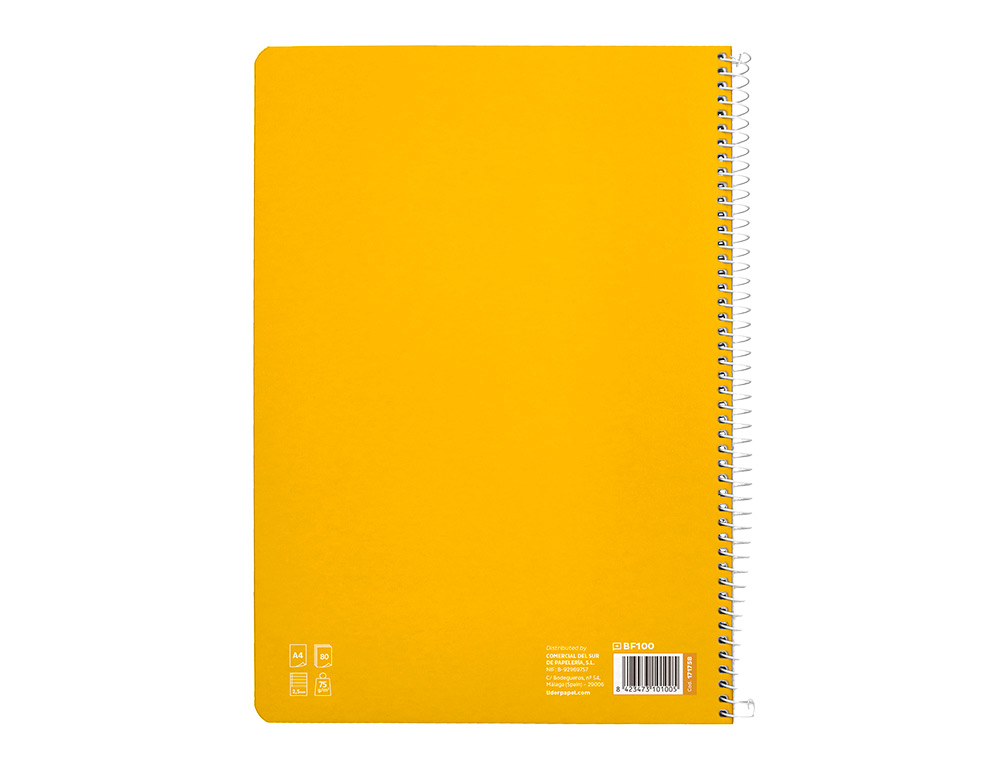 CUADERNO ESPIRAL LIDERPAPEL A4 PAUTAGUIA TAPA BLANDA 80H 75 GR CUADRO PAUTADO 2,5MM COLOR AMARILLO
