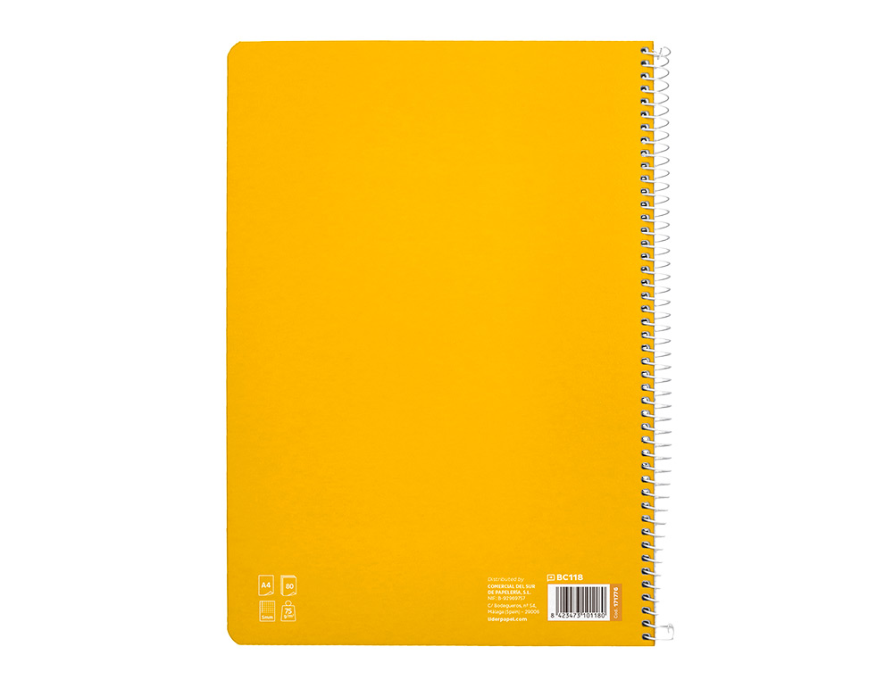 CUADERNO ESPIRAL LIDERPAPEL A4 PAUTAGUIA TAPA BLANDA 80H 75 GR CUADRO PAUTADO 5MM COLOR AMARILLO