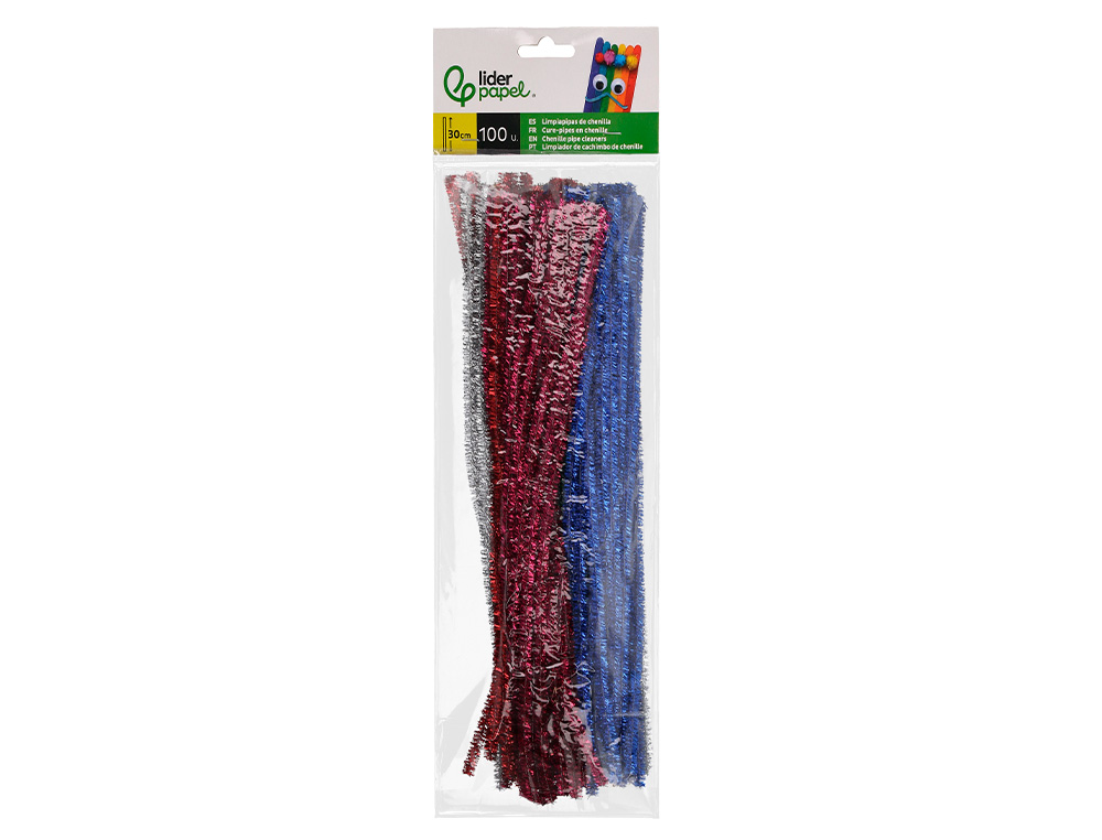 LIMPIAPIPAS DE CHENILLA LIDERPAPEL 30 CM COLORES BRILLANTES SURTIDOS BOLSA DE 100 UNIDADES