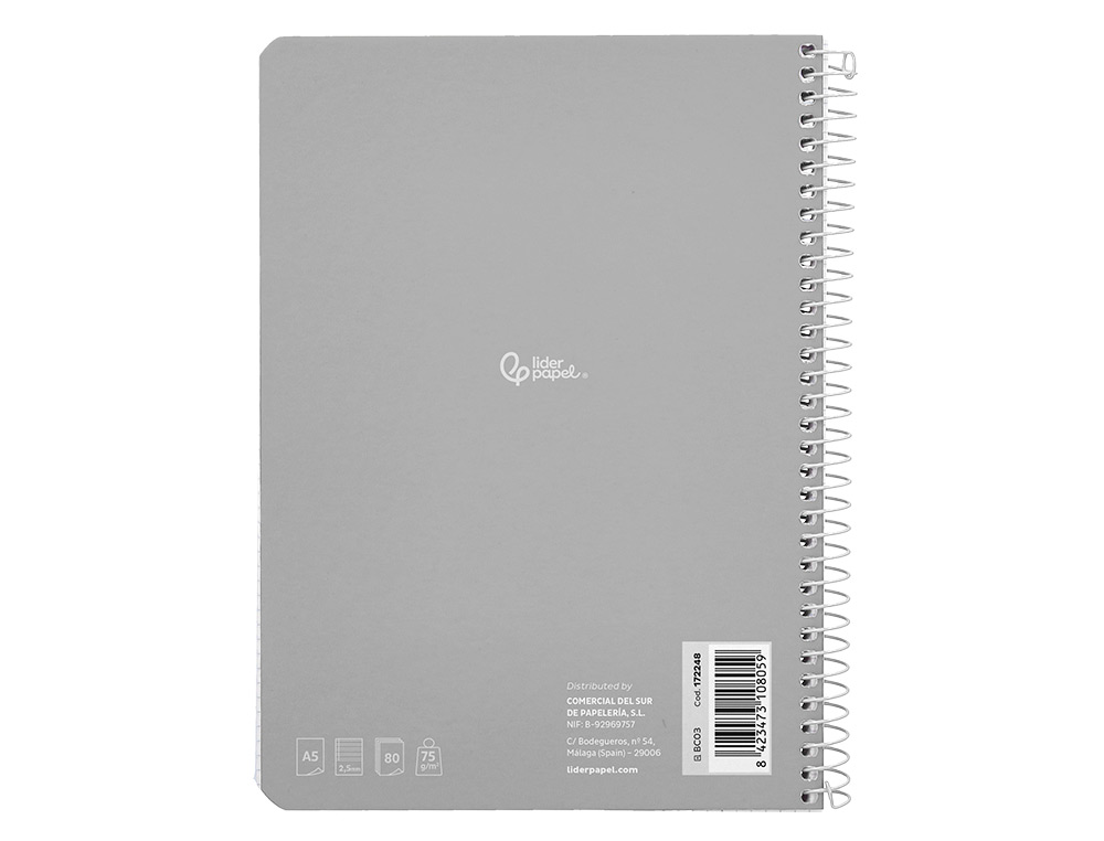 CUADERNO ESPIRAL LIDERPAPEL A5 SMART TAPA BLANDA 80H 75GR PAUTA 2,5MM CON MARGEN COLORES SURTIDOS
