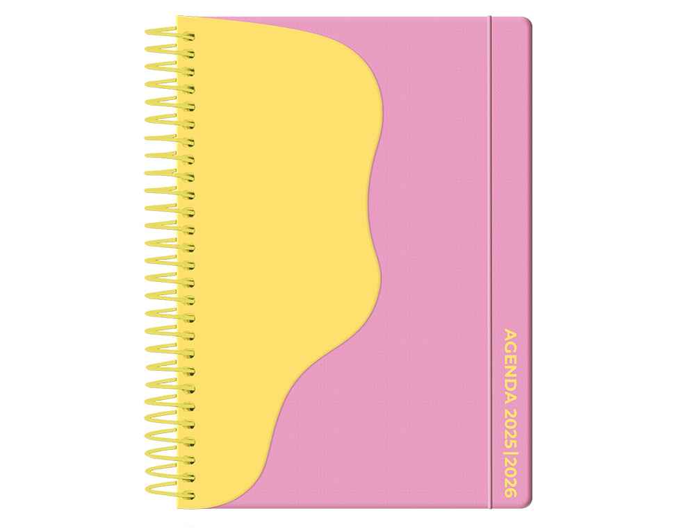 AGENDA ESCOLAR LIDERPAPEL 25-26 ESPIRAL WAVES ROSA DIA PAGINA A5 BILINGÜE PAPEL FSC 80 GR