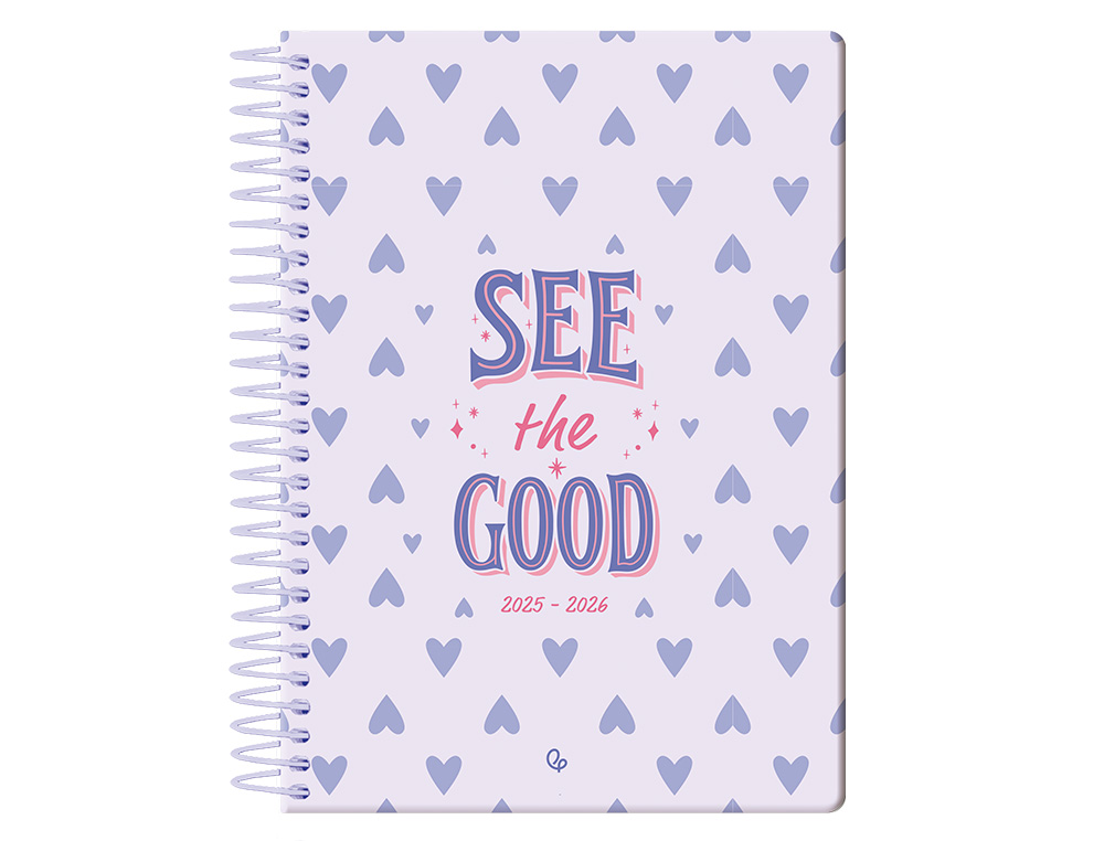 AGENDA ESCOLAR LIDERPAPEL 25-26 ESPIRAL PETITE CORAZONES DIA PAGINA A5 BILINGÜE PAPEL FSC 80 GR