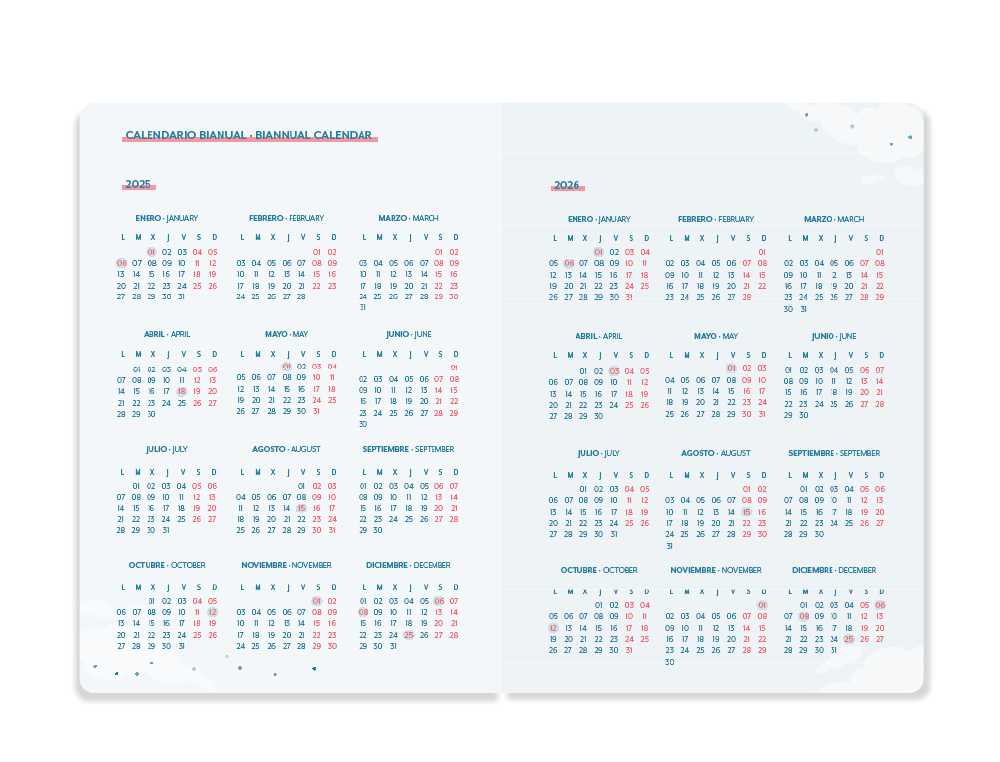 AGENDA ESCOLAR LIDERPAPEL 25-26 ESPIRAL PETITE CORAZONES DIA PAGINA A5 BILINGÜE PAPEL FSC 80 GR