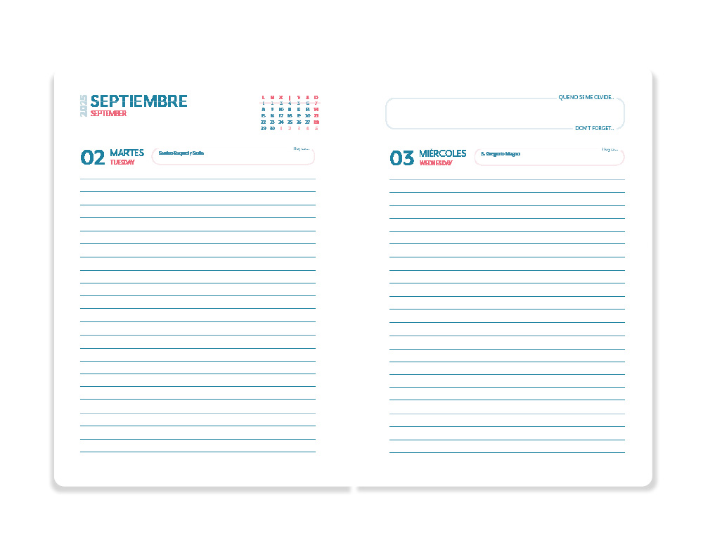 AGENDA ESCOLAR LIDERPAPEL 25-26 ESPIRAL PETITE CORAZONES DIA PAGINA A5 BILINGÜE PAPEL FSC 80 GR