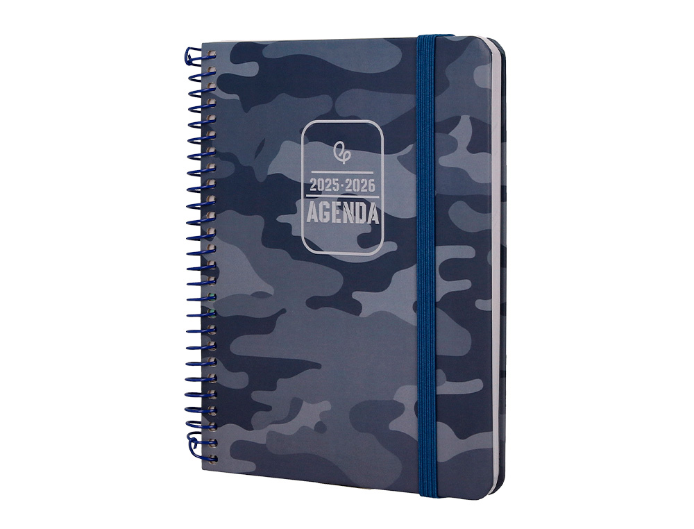 AGENDA ESCOLAR LIDERPAPEL 25-26 ESPIRAL PATTERNS MILITAR GRIS SEMANA VISTA A6 BILINGÜE PAPEL FSC 80 GR