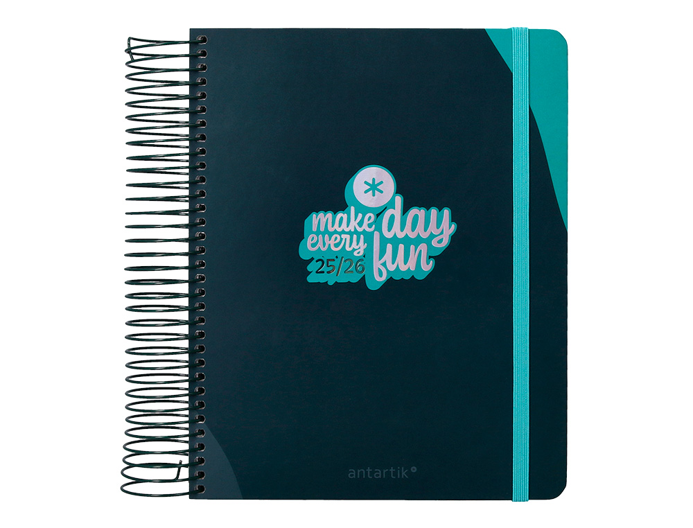 AGENDA ESCOLAR ANTARTIK 25-26 ESPIRAL FUN DAY AZUL OSCURO DIA PAGINA A5 BILINGÜE PAPEL FSC 80 GR