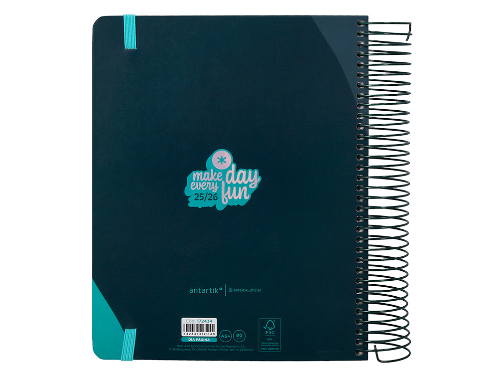 AGENDA ESCOLAR ANTARTIK 25-26 ESPIRAL FUN DAY AZUL OSCURO DIA PAGINA A5 BILINGÜE PAPEL FSC 80 GR