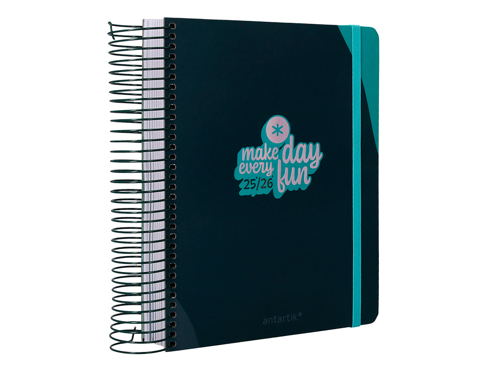 AGENDA ESCOLAR ANTARTIK 25-26 ESPIRAL FUN DAY AZUL OSCURO DIA PAGINA A5 BILINGÜE PAPEL FSC 80 GR