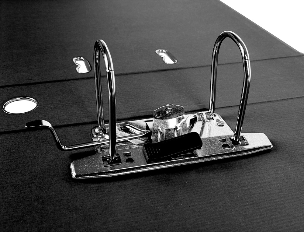 ARCHIVADOR DE PALANCA LIDERPAPEL FOLIO DOCUMENTA FORRADO PVC CON RADO LOMO 75MM NEGRO COMPRESOR METALICO