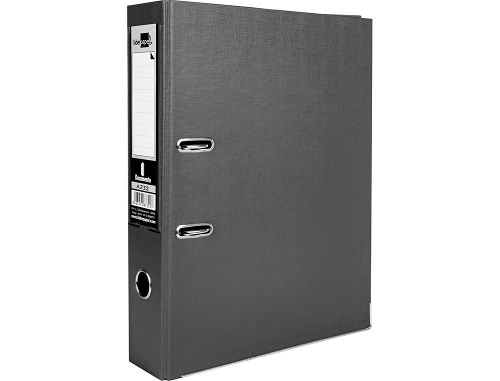 ARCHIVADOR DE PALANCA LIDERPAPEL FOLIO DOCUMENTA FORRADO PVC CON RADO LOMO 75MM NEGRO COMPRESOR METALICO