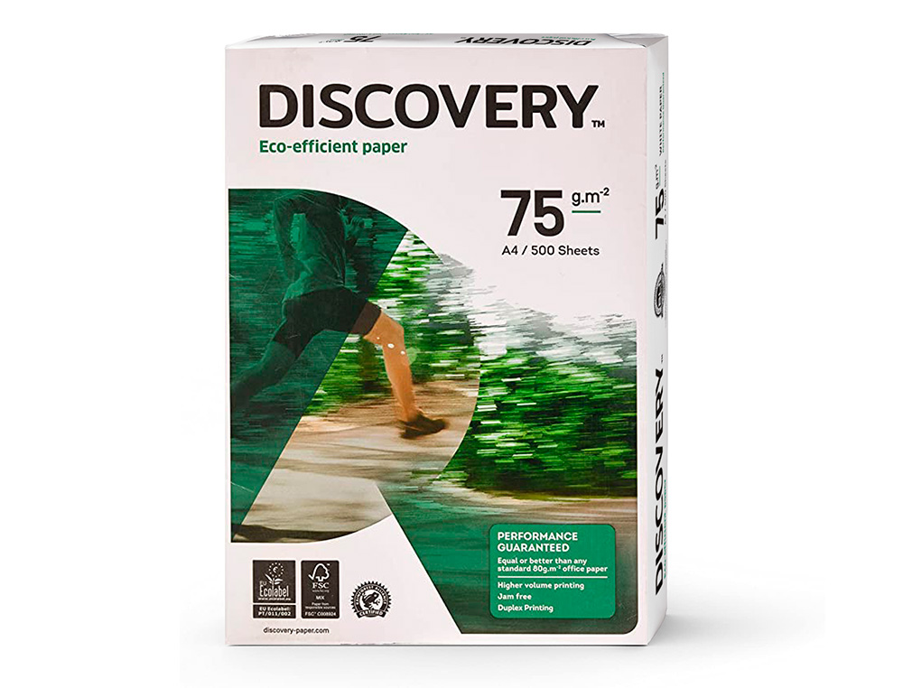 PAPEL FOTOCOPIADORA DISCOVERY DIN A4 75 GRAMOS PAPEL MULTIUSO INK-JET Y LASER PAQUETE DE 500 HOJAS