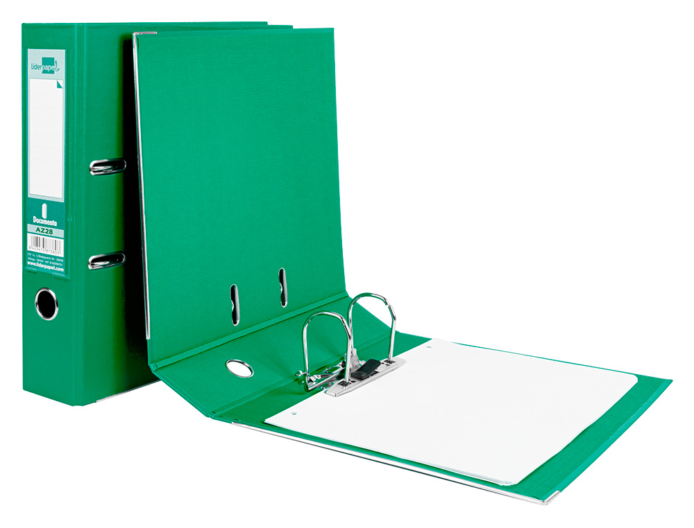 ARCHIVADOR DE PALANCA LIDERPAPEL A4 DOCUMENTA FORRADO PVC CON RADO LOMO 75MM VERDE COMPRESOR METALICO