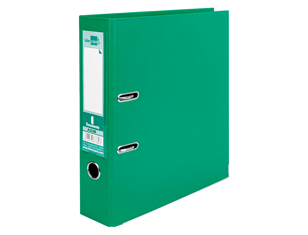 ARCHIVADOR DE PALANCA LIDERPAPEL A4 DOCUMENTA FORRADO PVC CON RADO LOMO 75MM VERDE COMPRESOR METALICO