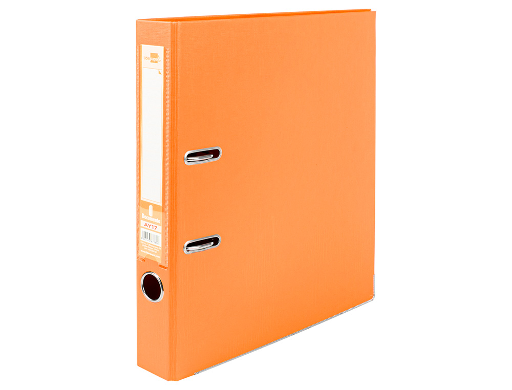 ARCHIVADOR DE PALANCA LIDERPAPEL A4 DOCUMENTA FORRADO PVC CON RADO LOMO 52MMNARANJA COMPRESOR METALICO