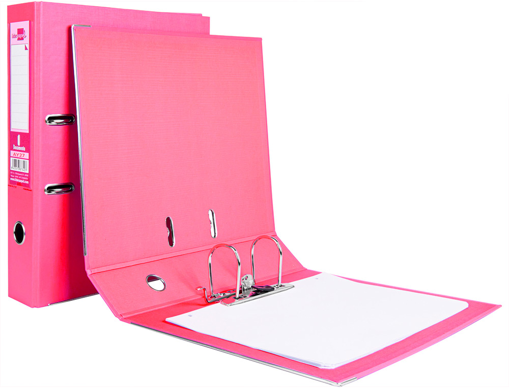 ARCHIVADOR DE PALANCA LIDERPAPEL FOLIO DOCUMENTA FORRADO PVC CON RADO LOMO 75 MM ROSA COMPRESOR METALICO