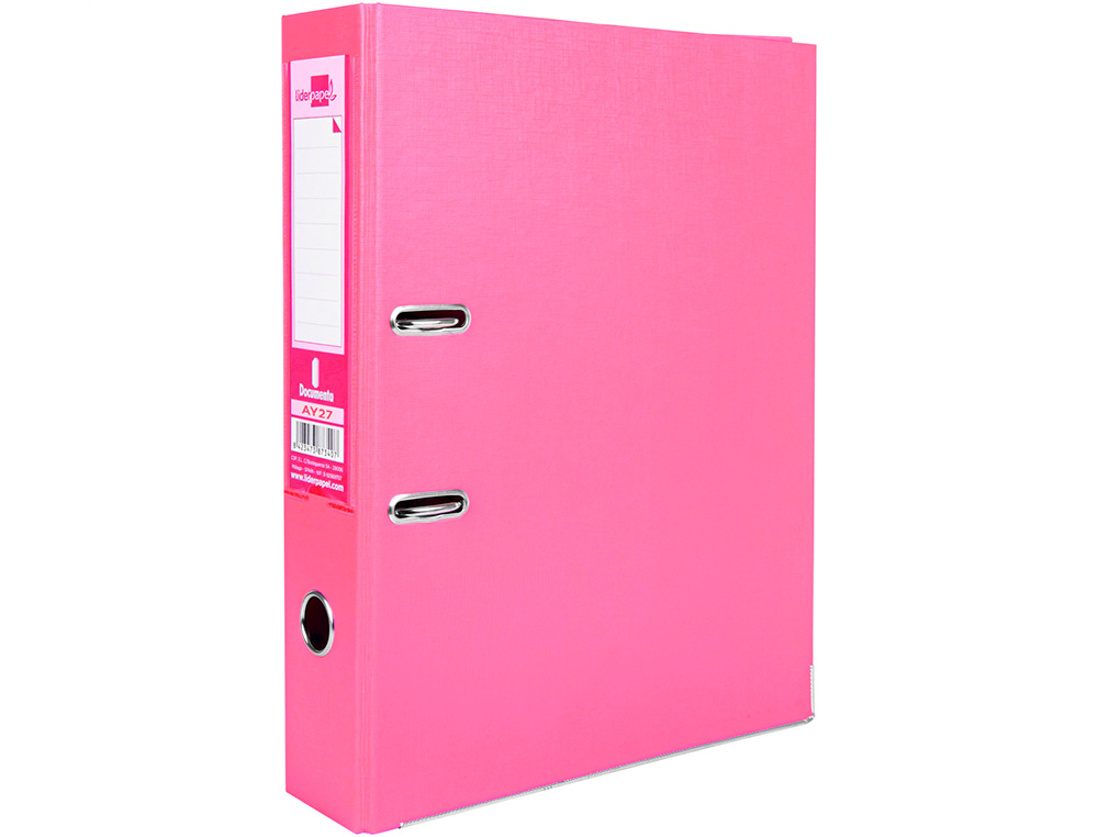 ARCHIVADOR DE PALANCA LIDERPAPEL FOLIO DOCUMENTA FORRADO PVC CON RADO LOMO 75 MM ROSA COMPRESOR METALICO