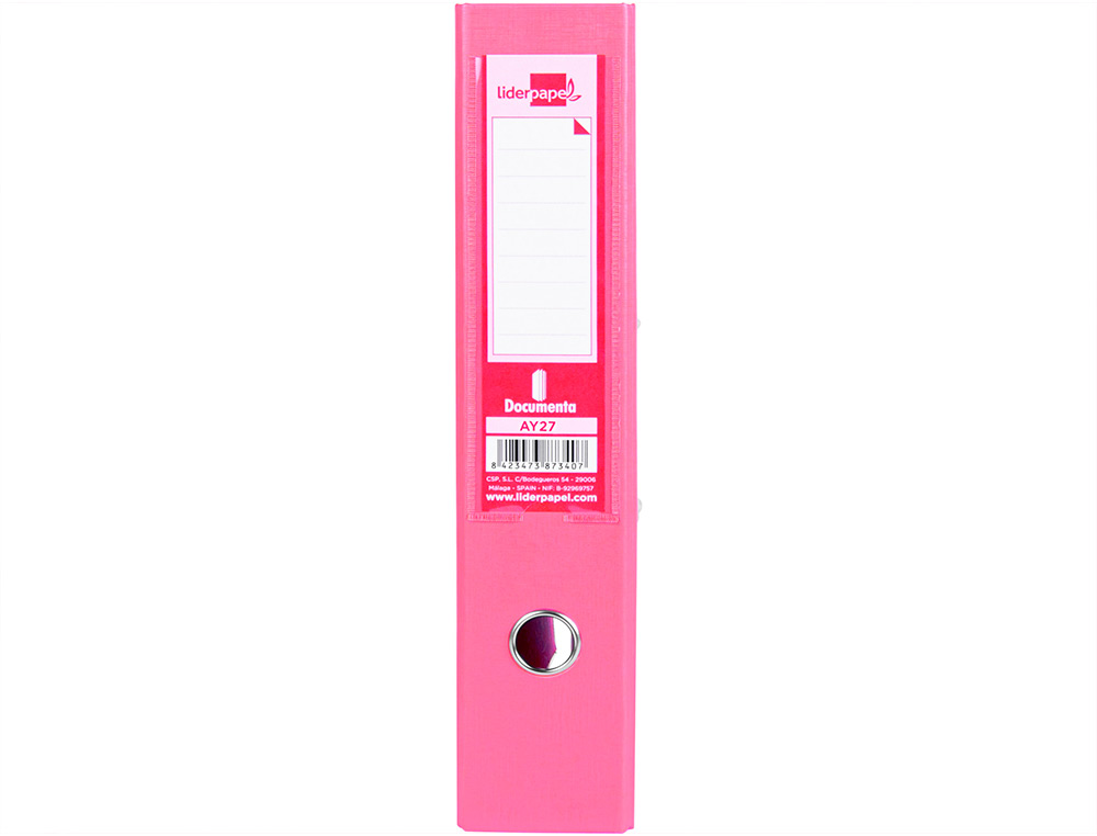 ARCHIVADOR DE PALANCA LIDERPAPEL FOLIO DOCUMENTA FORRADO PVC CON RADO LOMO 75 MM ROSA COMPRESOR METALICO