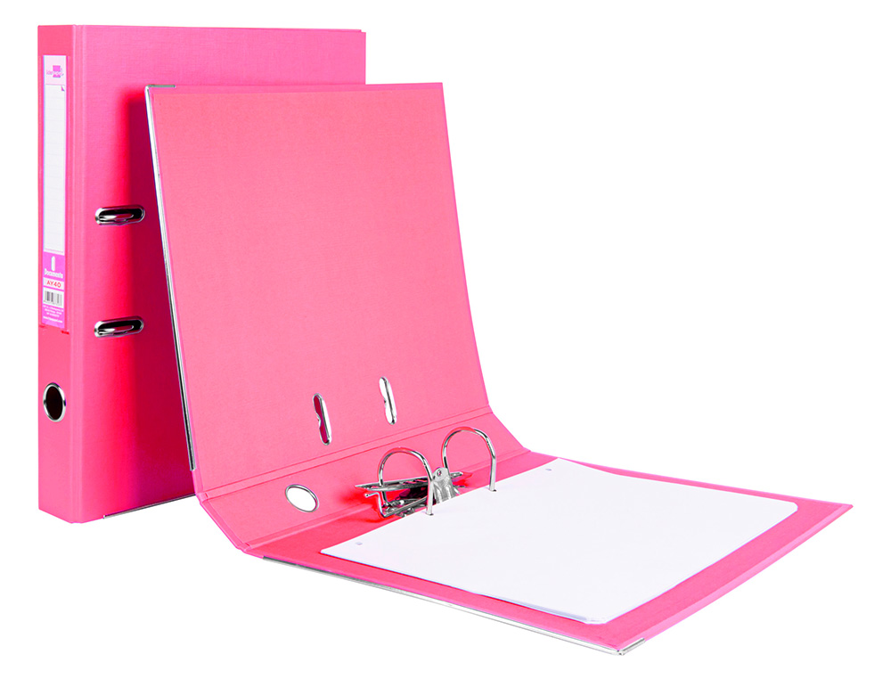 ARCHIVADOR DE PALANCA LIDERPAPEL FOLIO DOCUMENTA FORRADO PVC CON RADO LOMO 52 MM ROSA COMPRESOR METALICO