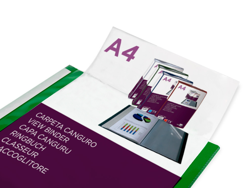CARPETA LIDERPAPEL 30 FUNDAS CANGURO PP DIN A4 VERDE TRANSLUCIDO PORTADA Y LOMO PERSONALIZABLE