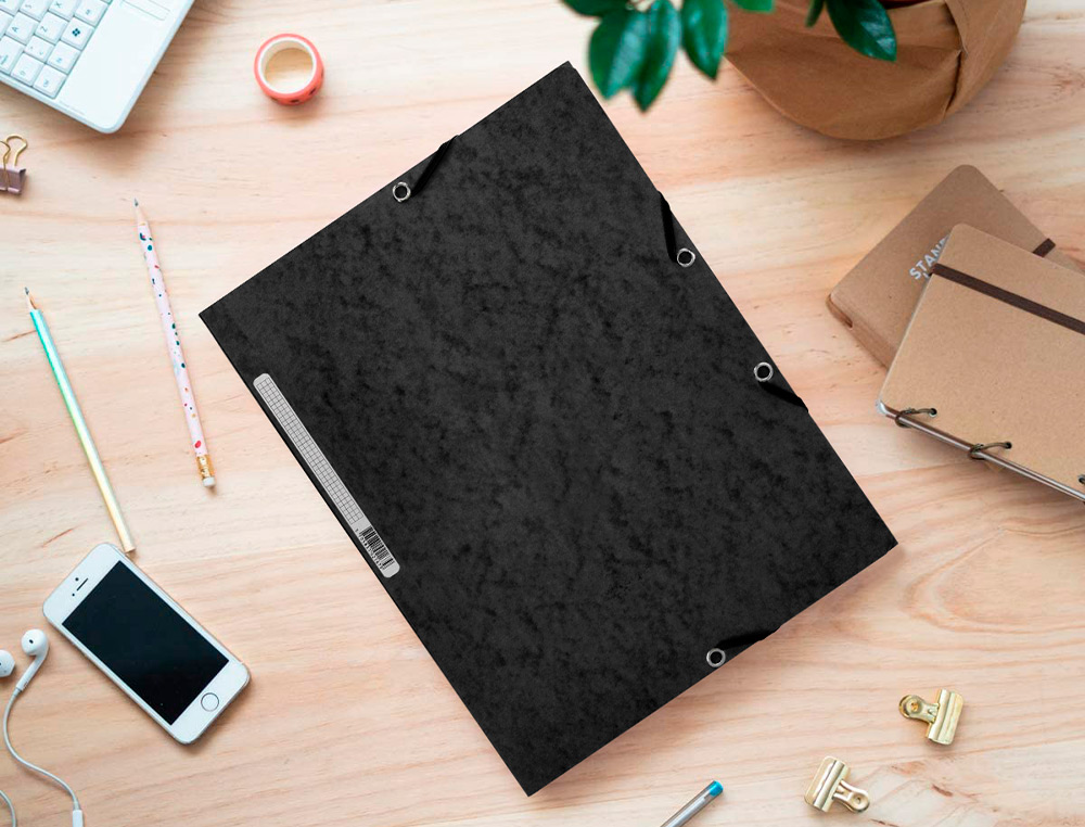CARPETA Q-CONNECT GOMAS KF02169 CARTON SIMIL-PRESPAN SOLAPAS 320X243 MM NEGRA