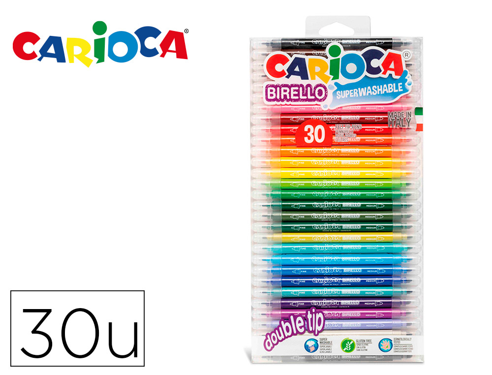 ROTULADOR CARIOCA BIRELLO DOBLE PUNTA BLISTER DE 30 UNIDADES COLORES SURTIDOS