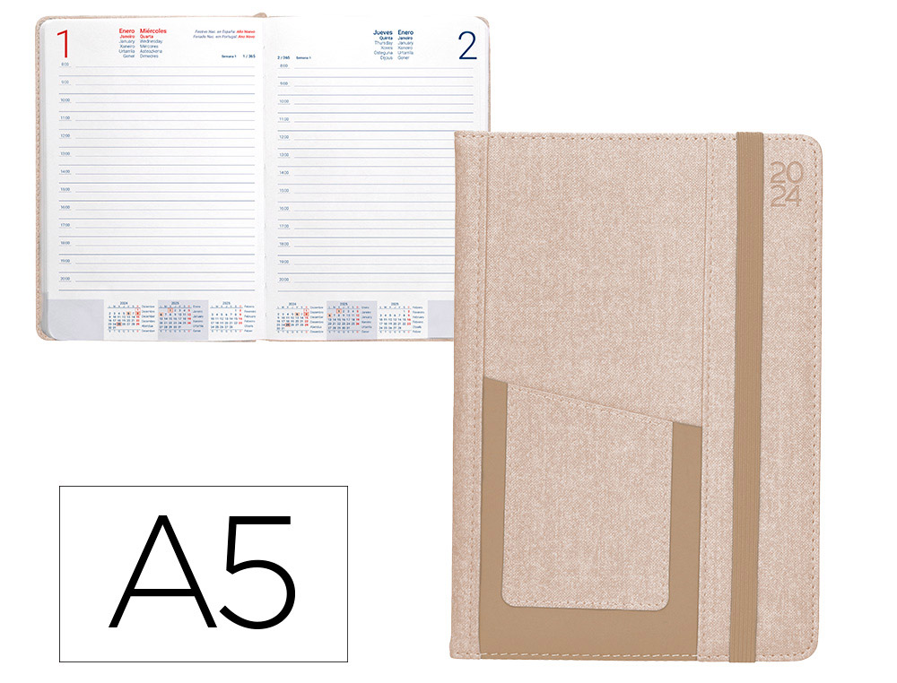 AGENDA ENCUADERNADA LIDERPAPEL SARIA A5 2025 DIA PAGINA COLOR GRIS PAPEL 70 GR