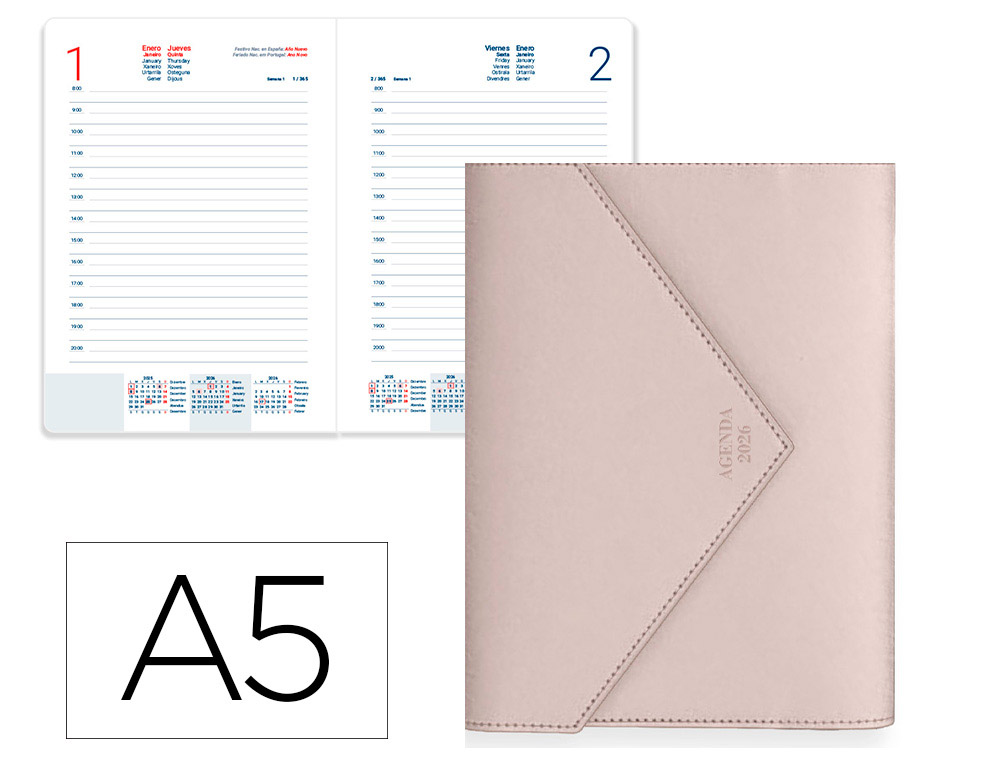 AGENDA ENCUADERNADA LIDERPAPEL PSARA A5 2026 DIA PAGINA GRIS PAPEL 70 GR FSC