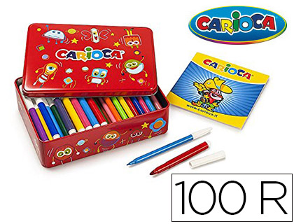 ROTULADOR CARIOCA COLOR KIT CAJA METALICA DE 100 UNIDADES SURTIDAS + ALBUM COLOREAR